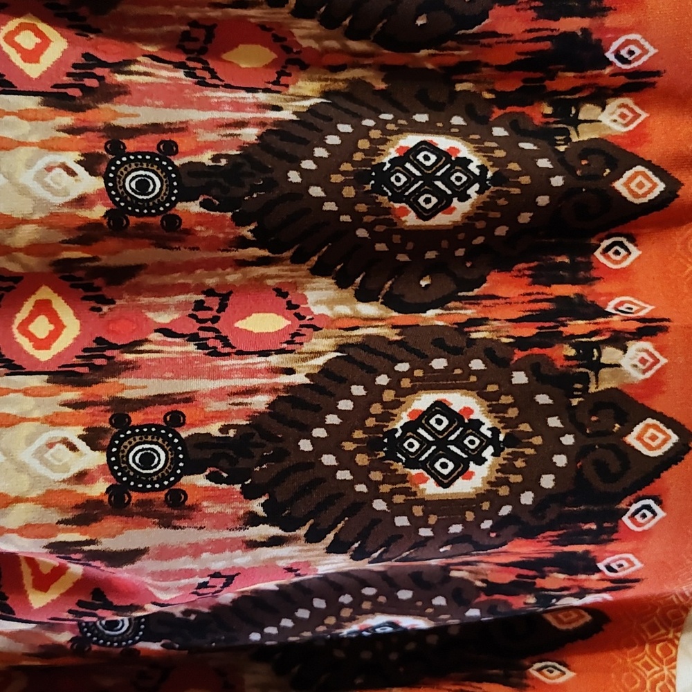 Cato Cowl Neck Tank Halter Tie-Neck Cream Orange Brown Beaded Ikat Chevron Med - Picture 6 of 12